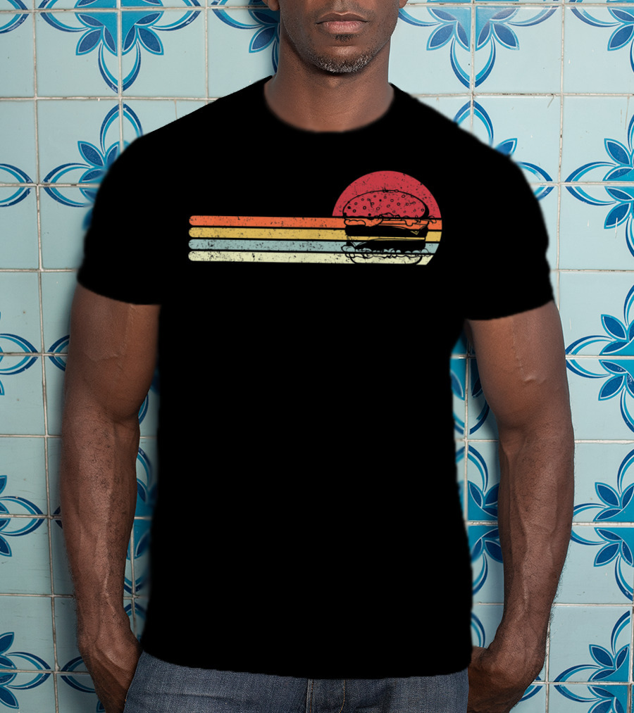 Burger Style Cheeseburger Retro Sunset Lines T-Shirt