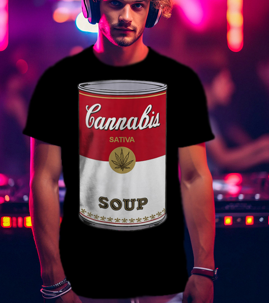 Cannabis Sativa Soup Can With Red And White T-Shirt