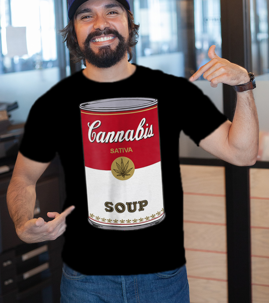 Cannabis Sativa Soup Can With Red And White T-Shirt