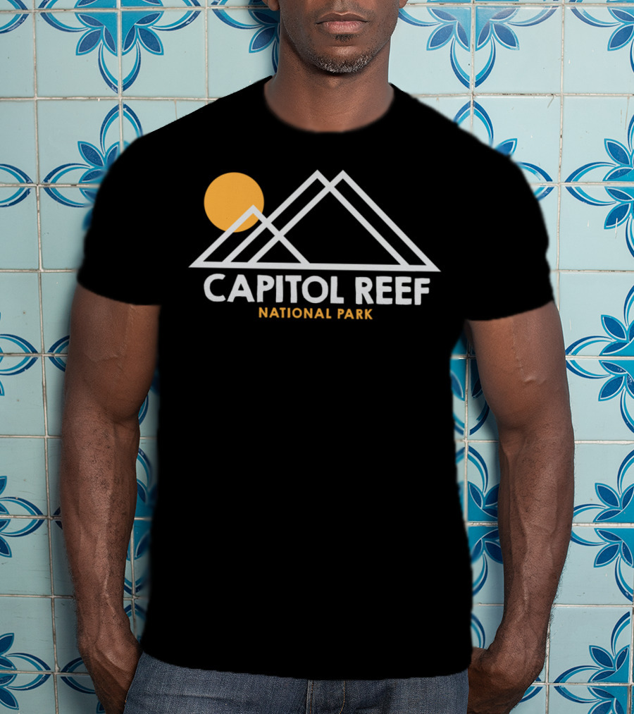 Capitol Reef National Park Utah Outline Sun And Mountains T-Shirt