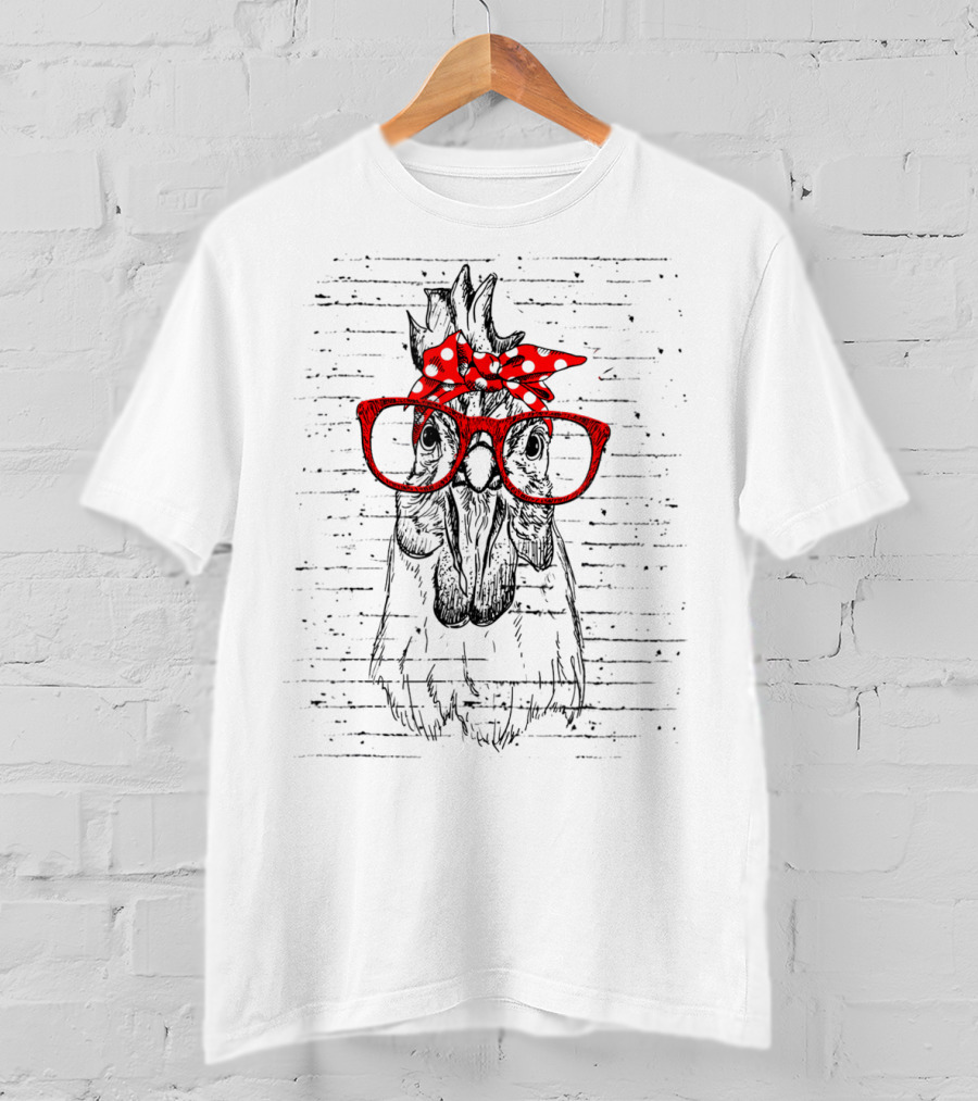 Chicken Mom Wearing Red Glasses With Bow Tie T-Shirt