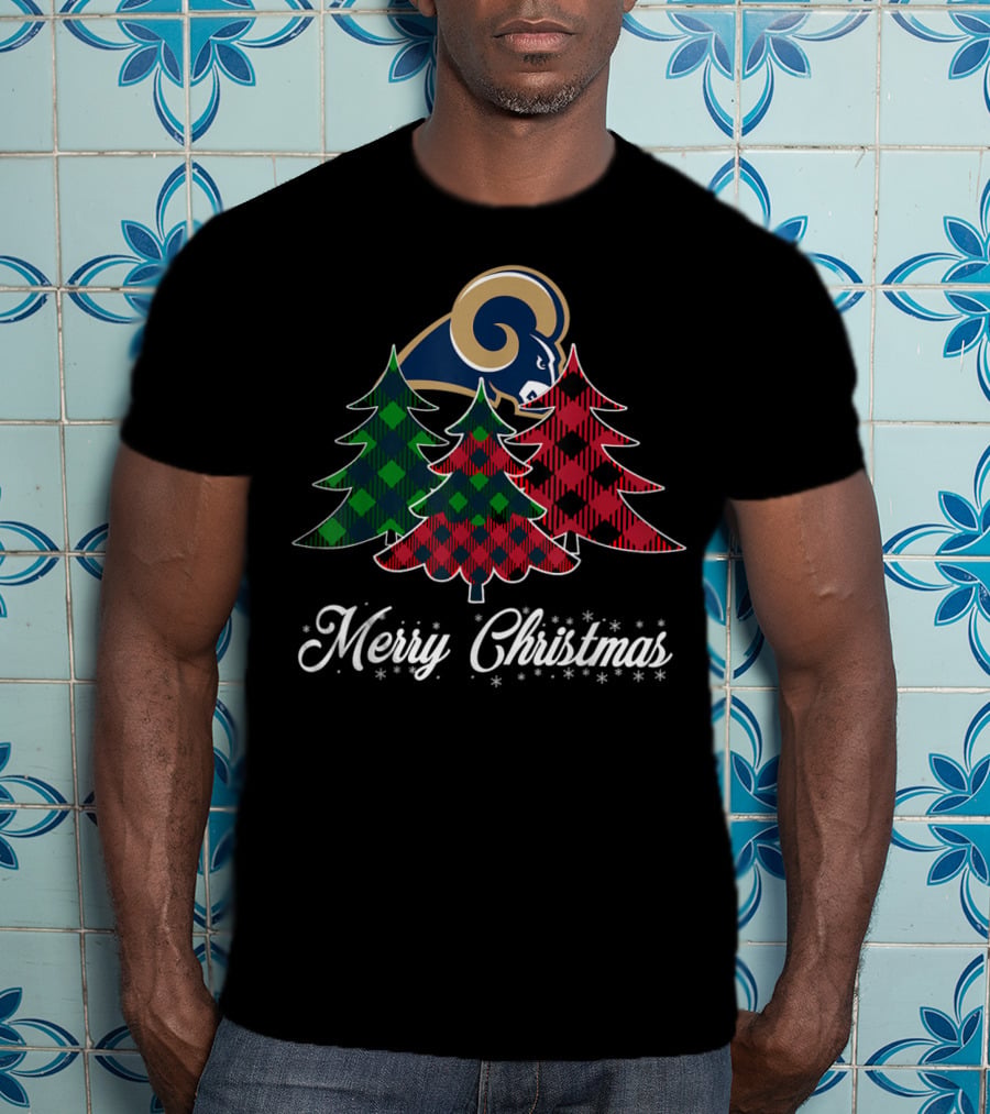 Merry Christmas Los Angeles Rams Plaid Trees Football Team T-Shirt
