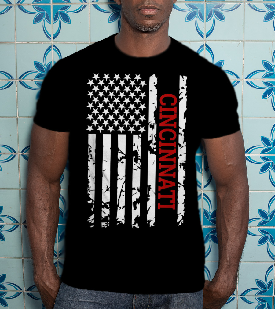Cincinnati American Flag Grunge T-Shirt