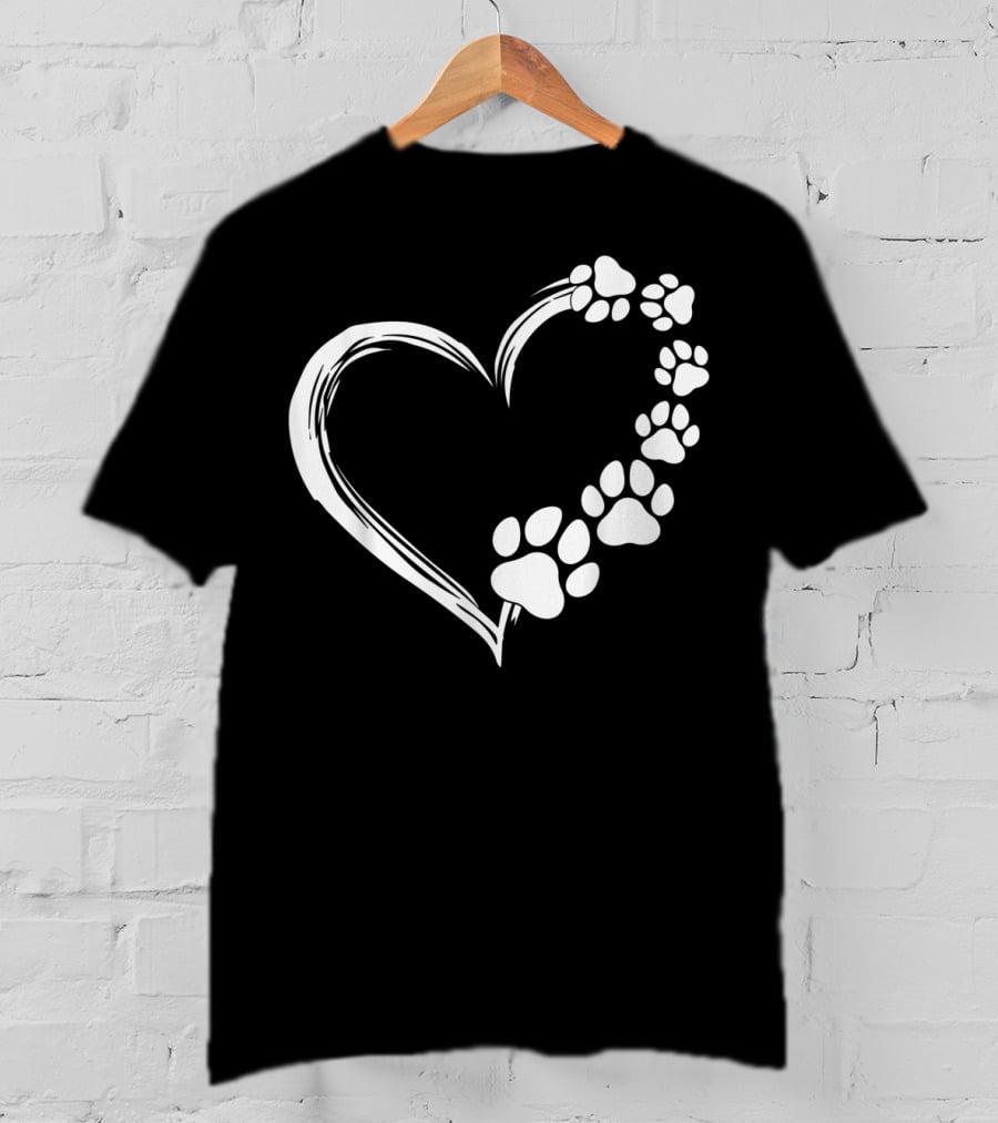 Puppy Paw Print Heart Cute Dog T-Shirt