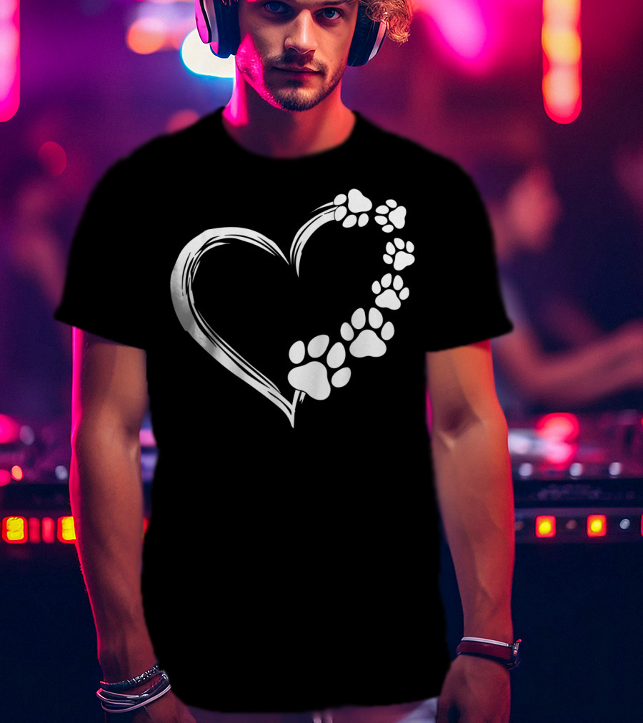 Puppy Paw Print Heart Cute Dog T-Shirt