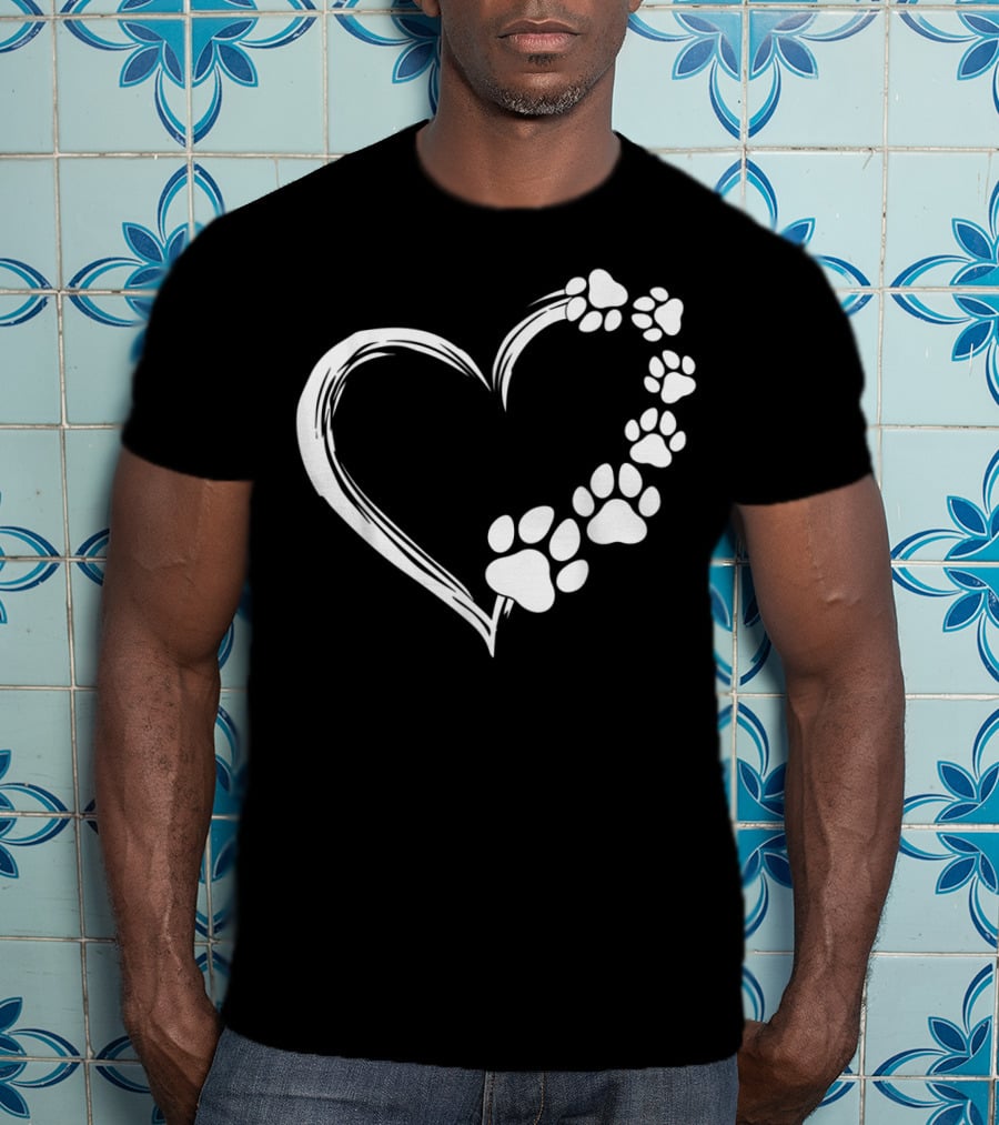 Puppy Paw Print Heart Cute Dog T-Shirt