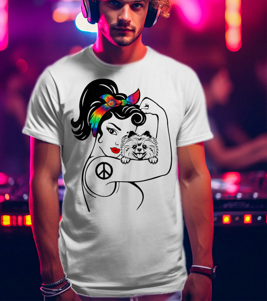 Cute Pomeranian Mom Peace Rainbow Bandana T-Shirt