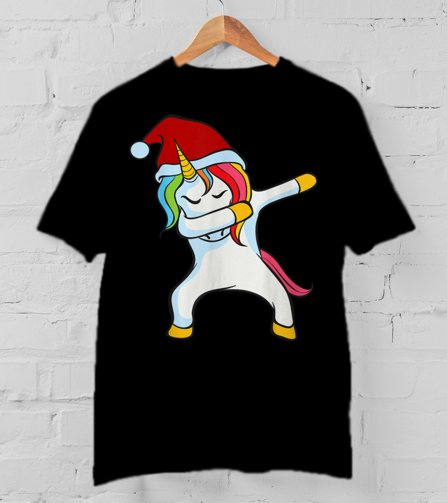 Santa Hat Dabbing Unicorn Christmas Magic T-Shirt