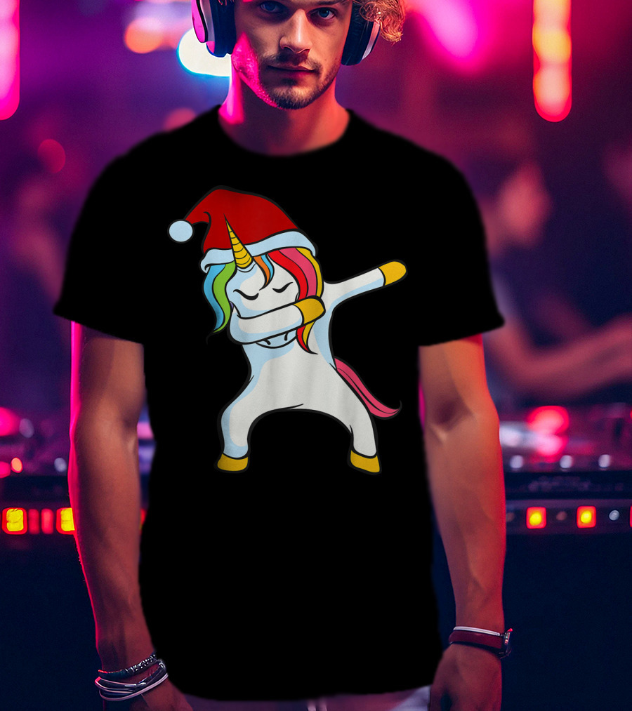 Santa Hat Dabbing Unicorn Christmas Magic T-Shirt