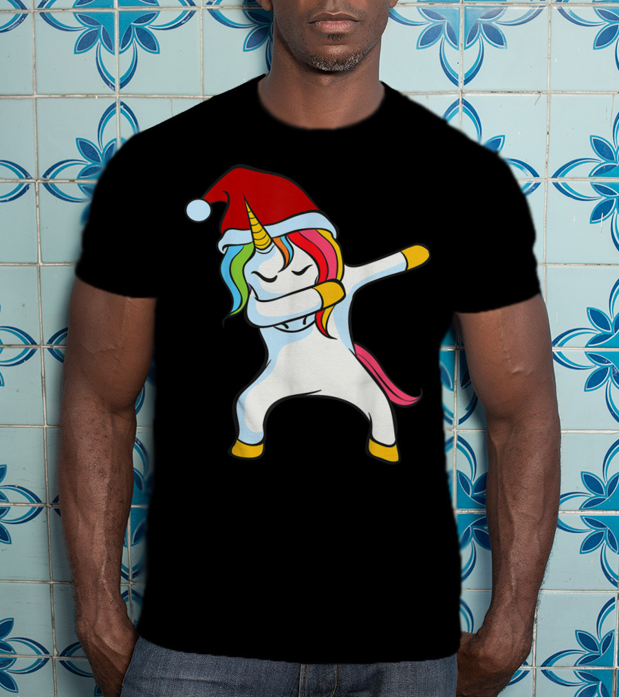 Santa Hat Dabbing Unicorn Christmas Magic T-Shirt