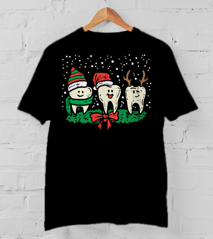 Dental Cute Christmas Santa Reindeer Snow Teeth T-Shirt