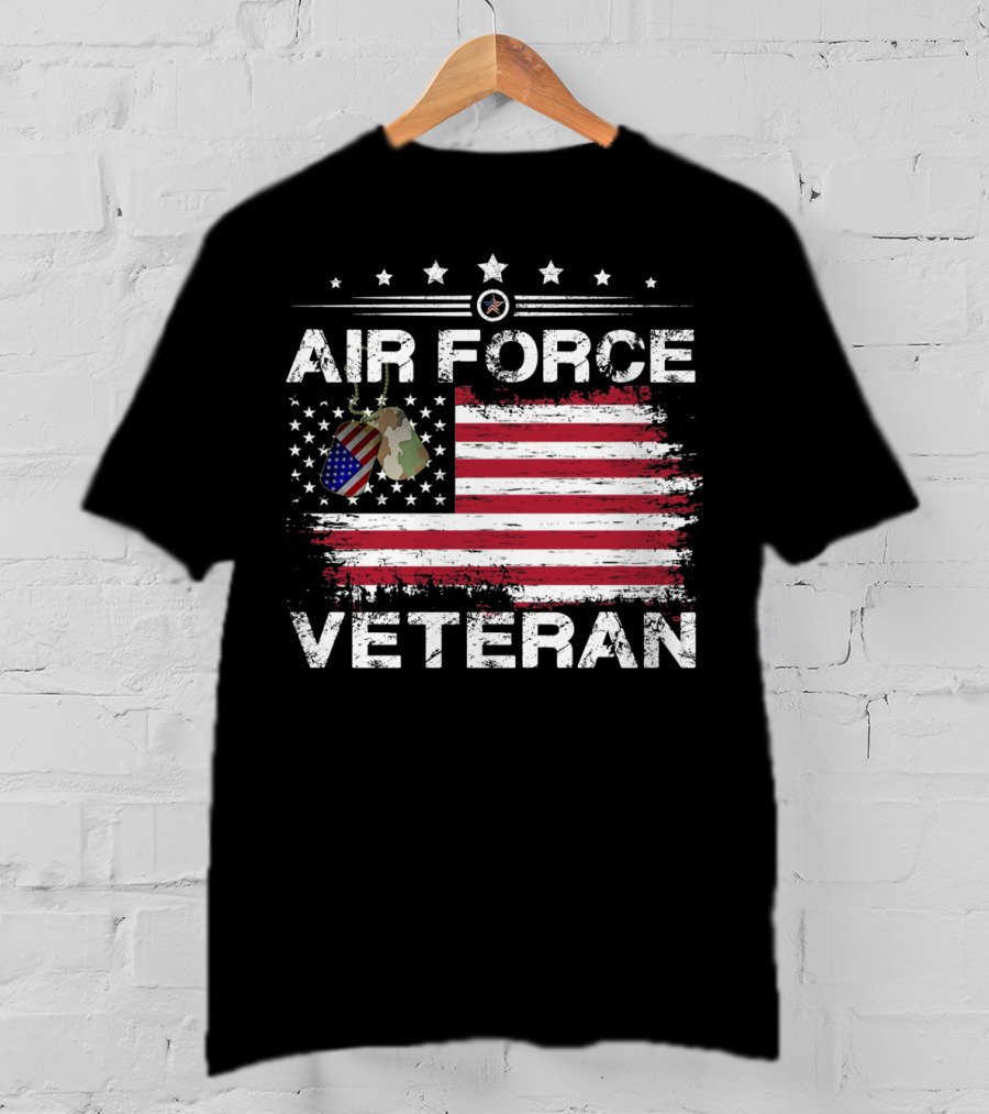 Air Force Veteran Distressed American Flag Dog Tags T-Shirt