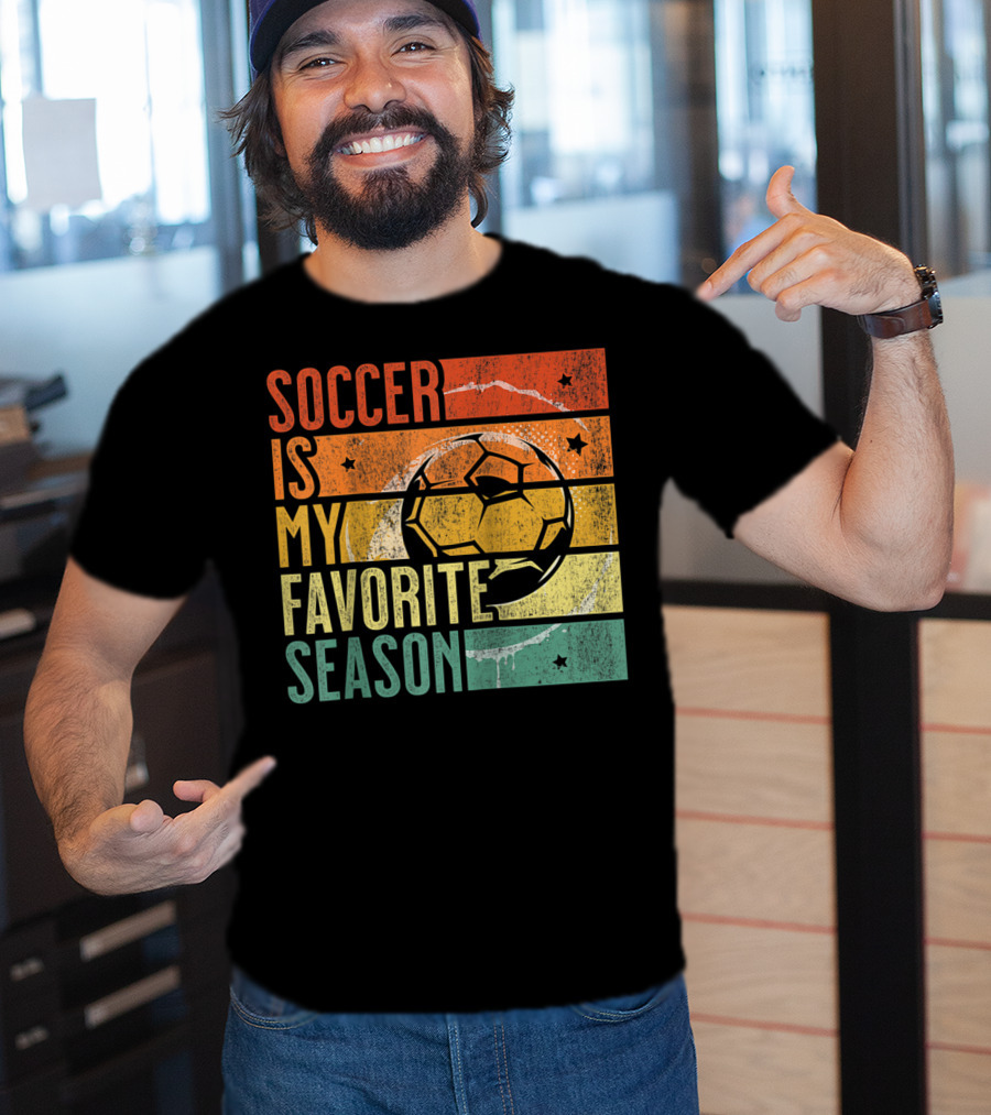 Soccer Is My Favorite Season Vintage Distressed Stripes Football Ball Retro T-Shirt