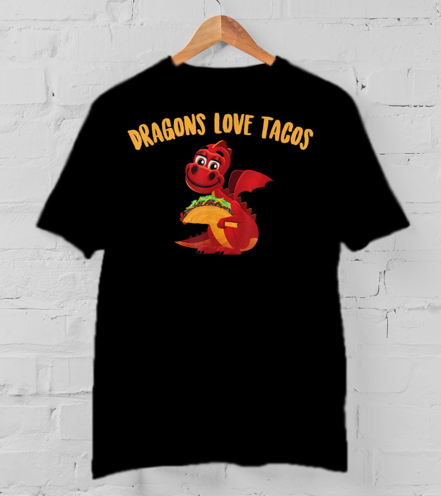 Dragons Love Tacos Red Dragon Holding Taco T-Shirt