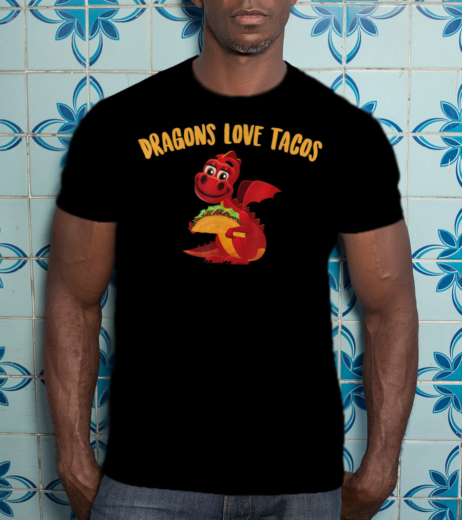 Dragons Love Tacos Red Dragon Holding Taco T-Shirt
