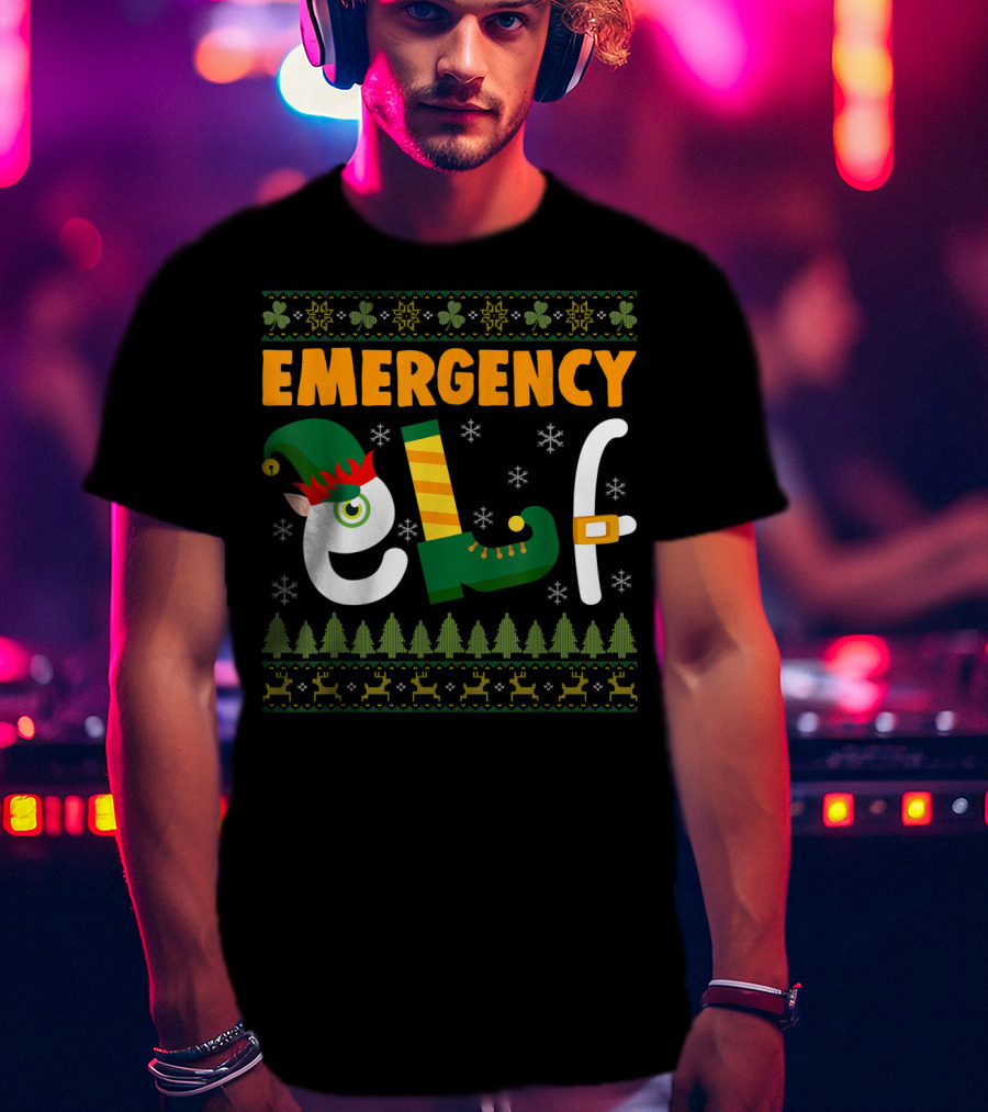 Emergency Elf Christmas Sweater With Festive T-Shirt