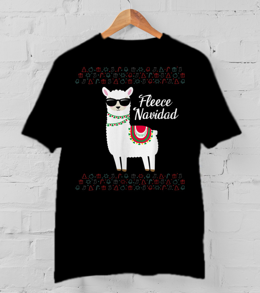 Fleece Navidad Feliz Navidad Llama Sunglasses Holiday Icons T-Shirt