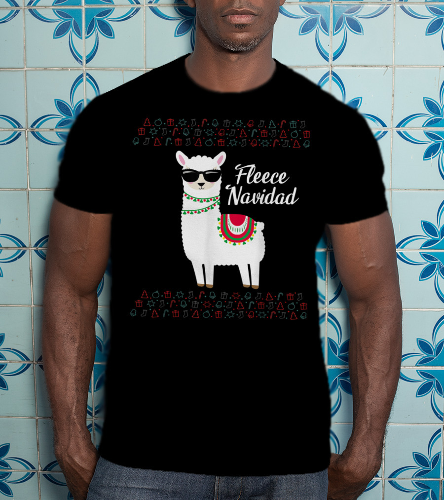 Fleece Navidad Feliz Navidad Llama Sunglasses Holiday Icons T-Shirt