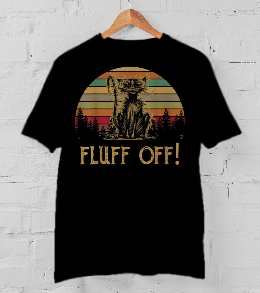 Fluff Off Vintage Sunset Cat T-Shirt