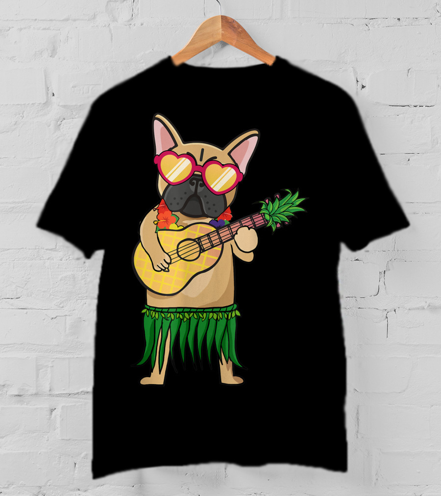 French Bulldog Hawaiian Ukulele Summer Costume T-Shirt