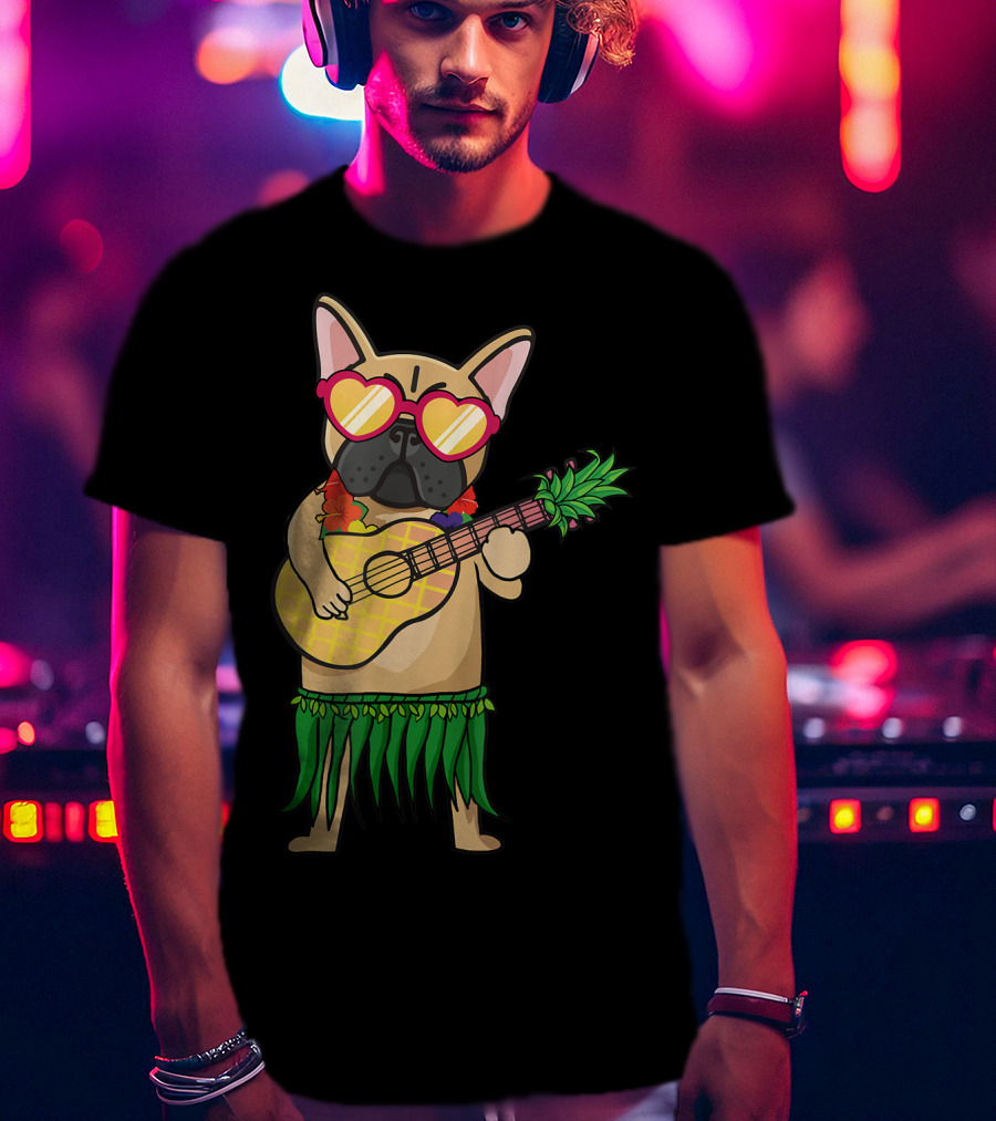 French Bulldog Hawaiian Ukulele Summer Costume T-Shirt