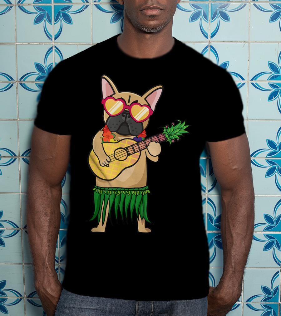 French Bulldog Hawaiian Ukulele Summer Costume T-Shirt