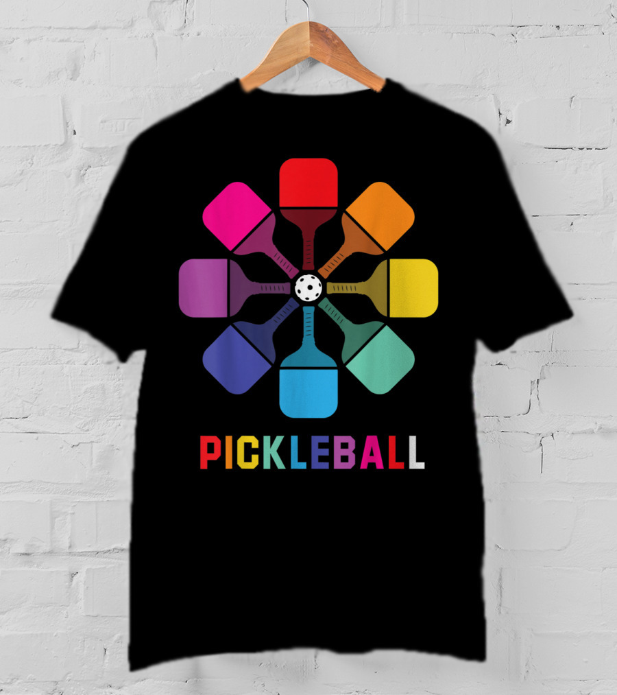 Pickleball Fan Colorful Paddle Pattern Player T-Shirt
