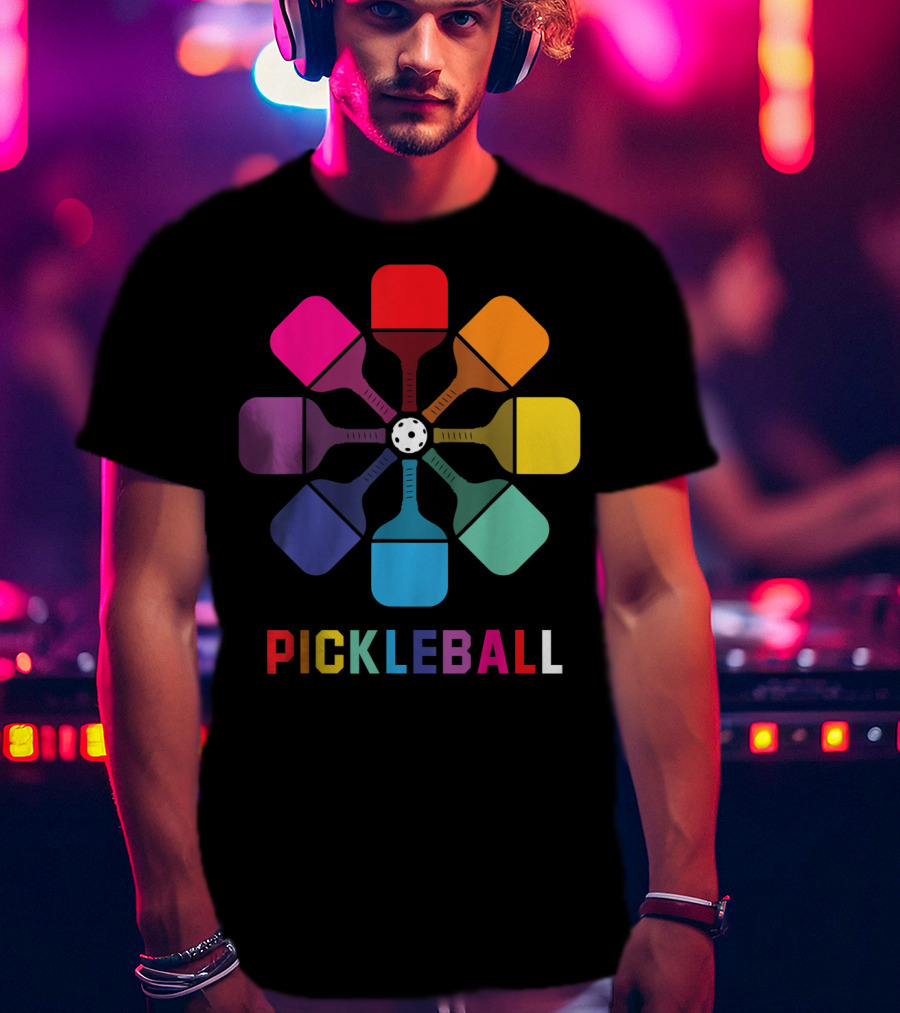 Pickleball Fan Colorful Paddle Pattern Player T-Shirt