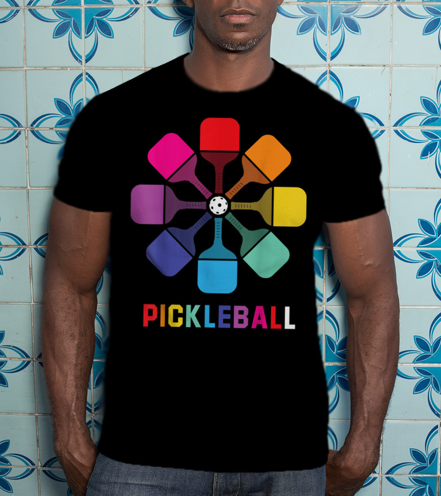 Pickleball Fan Colorful Paddle Pattern Player T-Shirt
