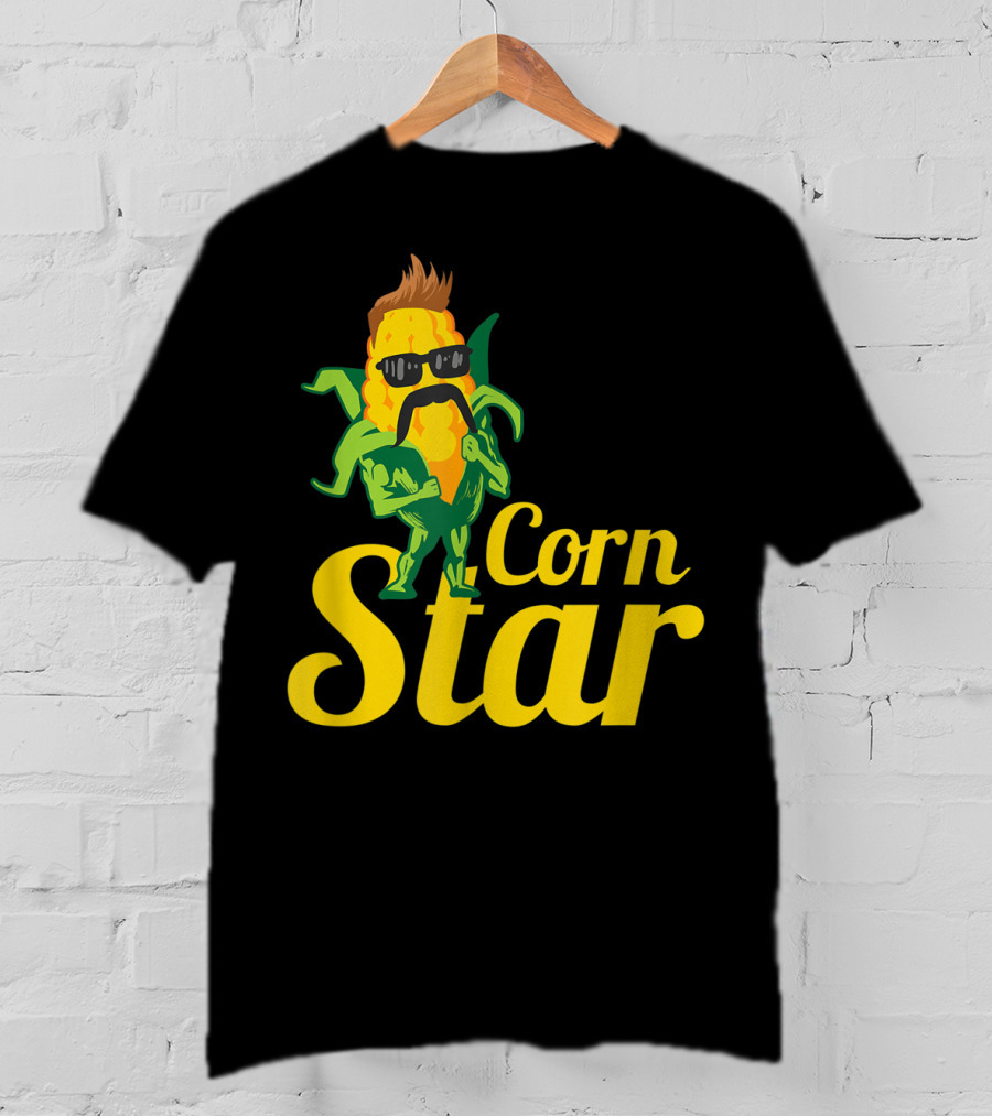 Funny Corn Star With Sunglasses And Mustache Maize Character T-Shirt