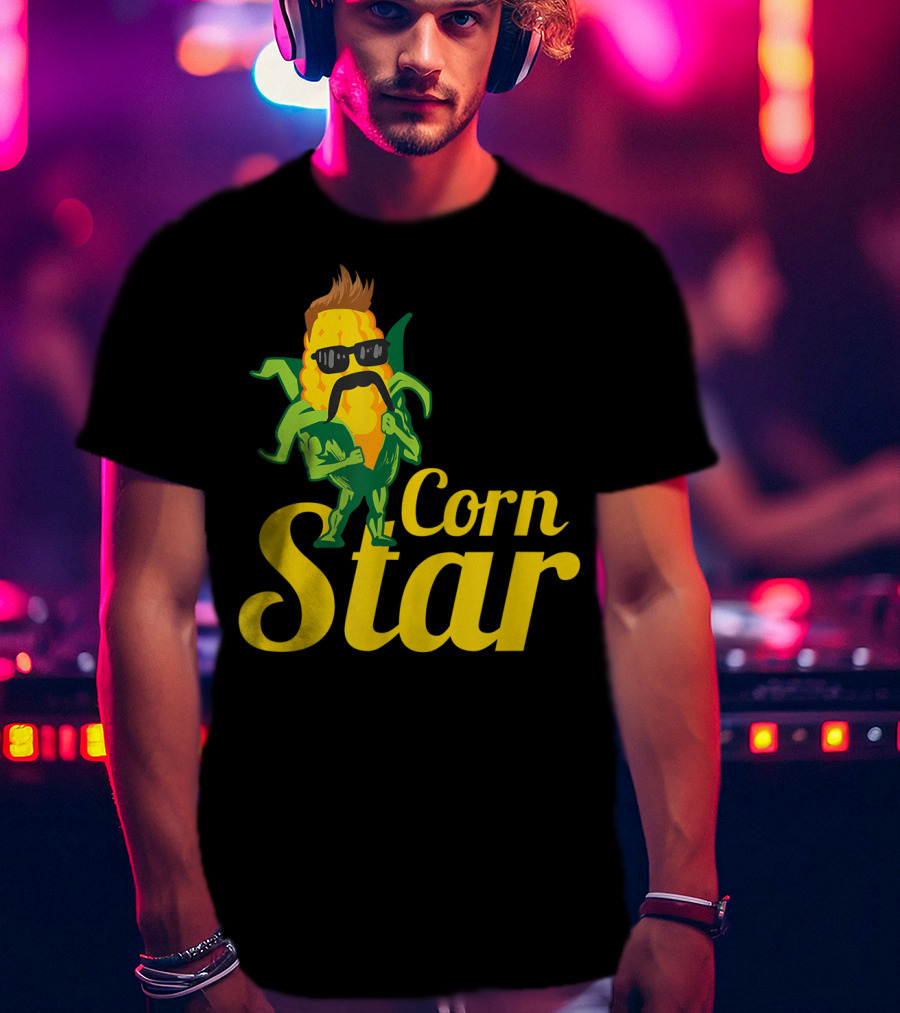 Funny Corn Star With Sunglasses And Mustache Maize Character T-Shirt