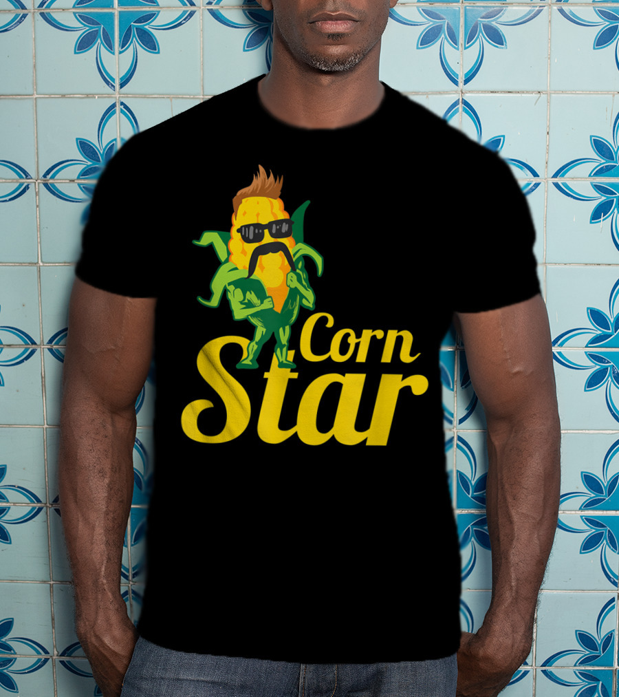 Funny Corn Star With Sunglasses And Mustache Maize Character T-Shirt