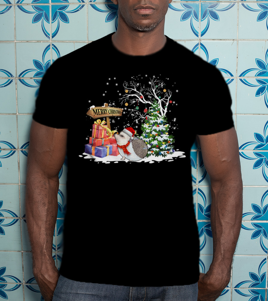 Merry Christmas Funny Hedgehog Santa Christmas Hedgehog Lover T-Shirt