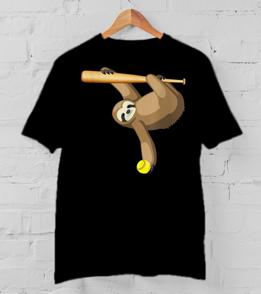 Funny Lazy Sloth Playing Baseball Softball With Bat And Ball T-Shirt