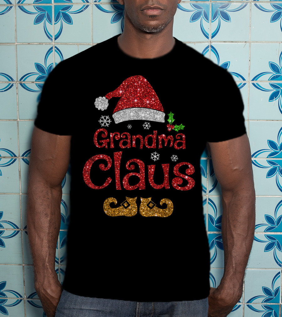Grandma Claus Sparkly Santa Hat And Shoes Holiday Cheer T-Shirt