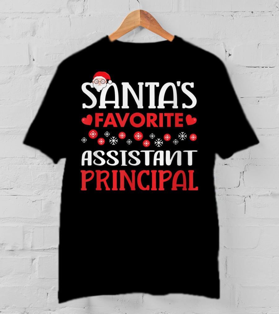 Santa's Favorite Assistant Principal Christmas Snowflake Hearts T-Shirt