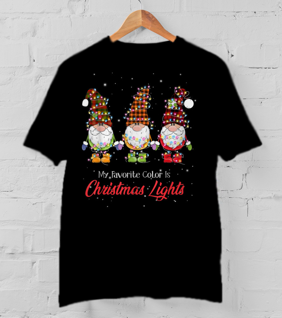 God Jul Gnome Tomte My Favorite Color Is Christmas Lights T-Shirt