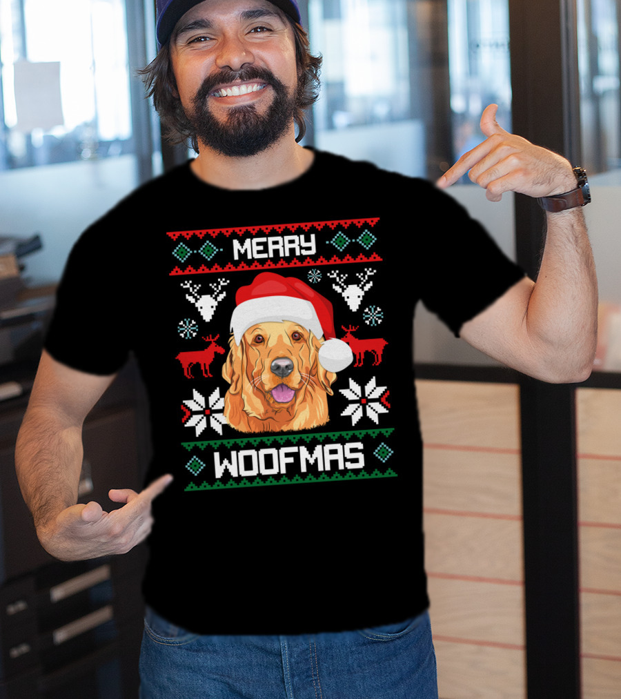 Merry Woofmas Golden Retriever Santa Hat Christmas T-Shirt