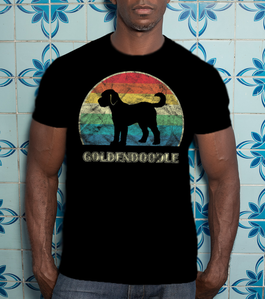 Goldendoodle Silhouette Retro Rainbow T-Shirt