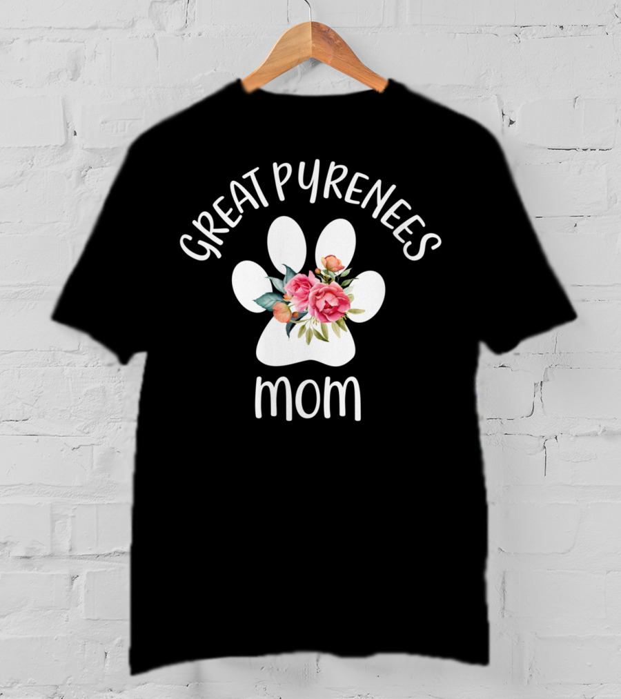 Great Pyrenees Mom Paw Print Floral T-Shirt