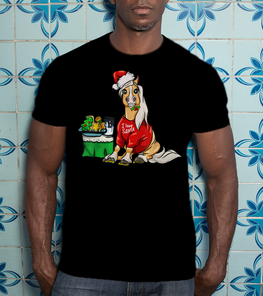 Haflinger Horse I Love Santa Christmas Cookies And Milk Holiday T-Shirt
