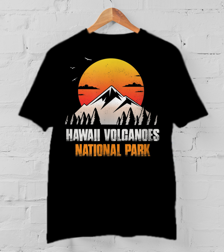 Hawaii Volcanoes National Park Sunset Mountain Landscape With Birds T-Shirt