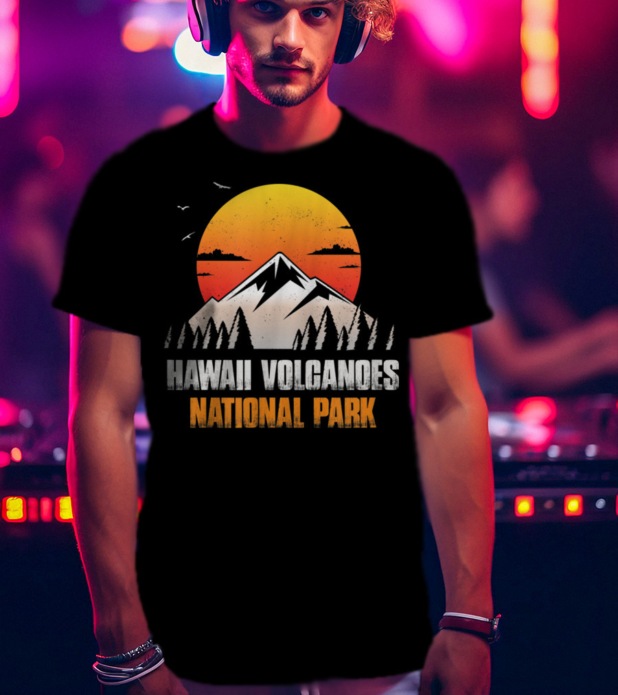 Hawaii Volcanoes National Park Sunset Mountain Landscape With Birds T-Shirt