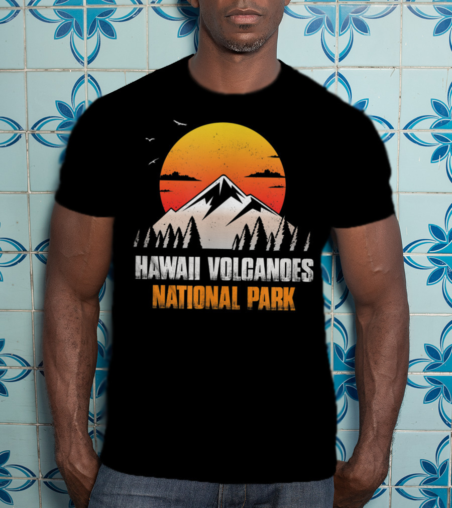 Hawaii Volcanoes National Park Sunset Mountain Landscape With Birds T-Shirt