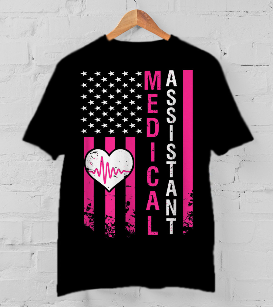 Medical Assistant Heartbeat American Flag T-Shirt