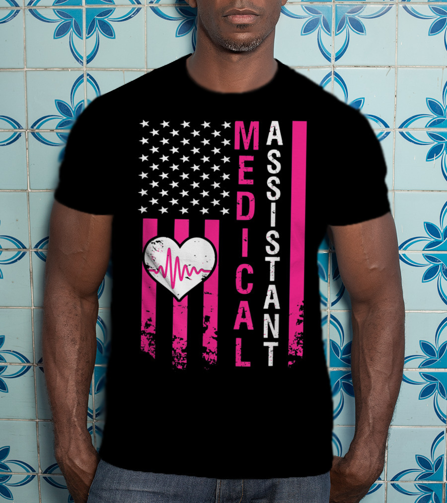 Medical Assistant Heartbeat American Flag T-Shirt