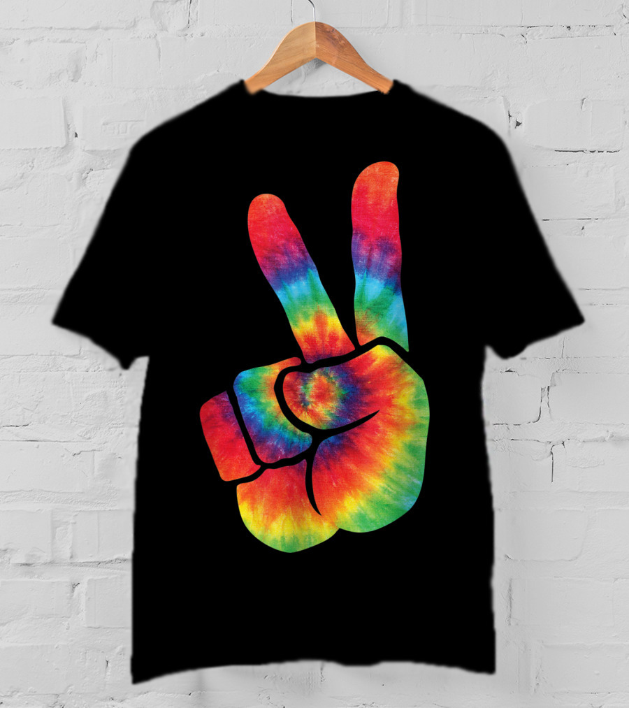 Hippie Tie Dye Peace Hand Colortone Rainbow T-Shirt