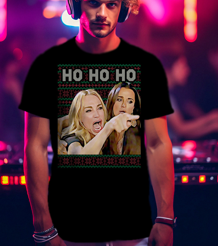Ho Ho Ho Woman Yelling At Cat Meme Christmas T-Shirt