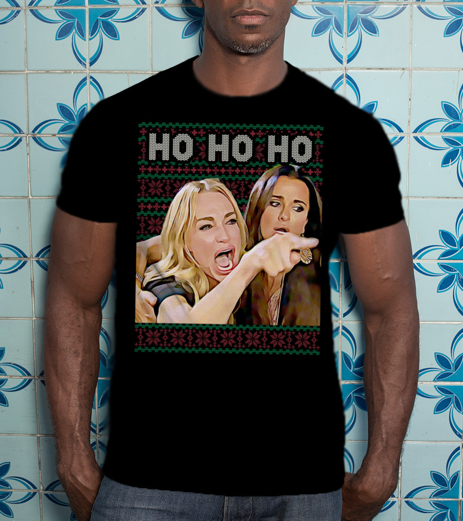 Ho Ho Ho Woman Yelling At Cat Meme Christmas T-Shirt