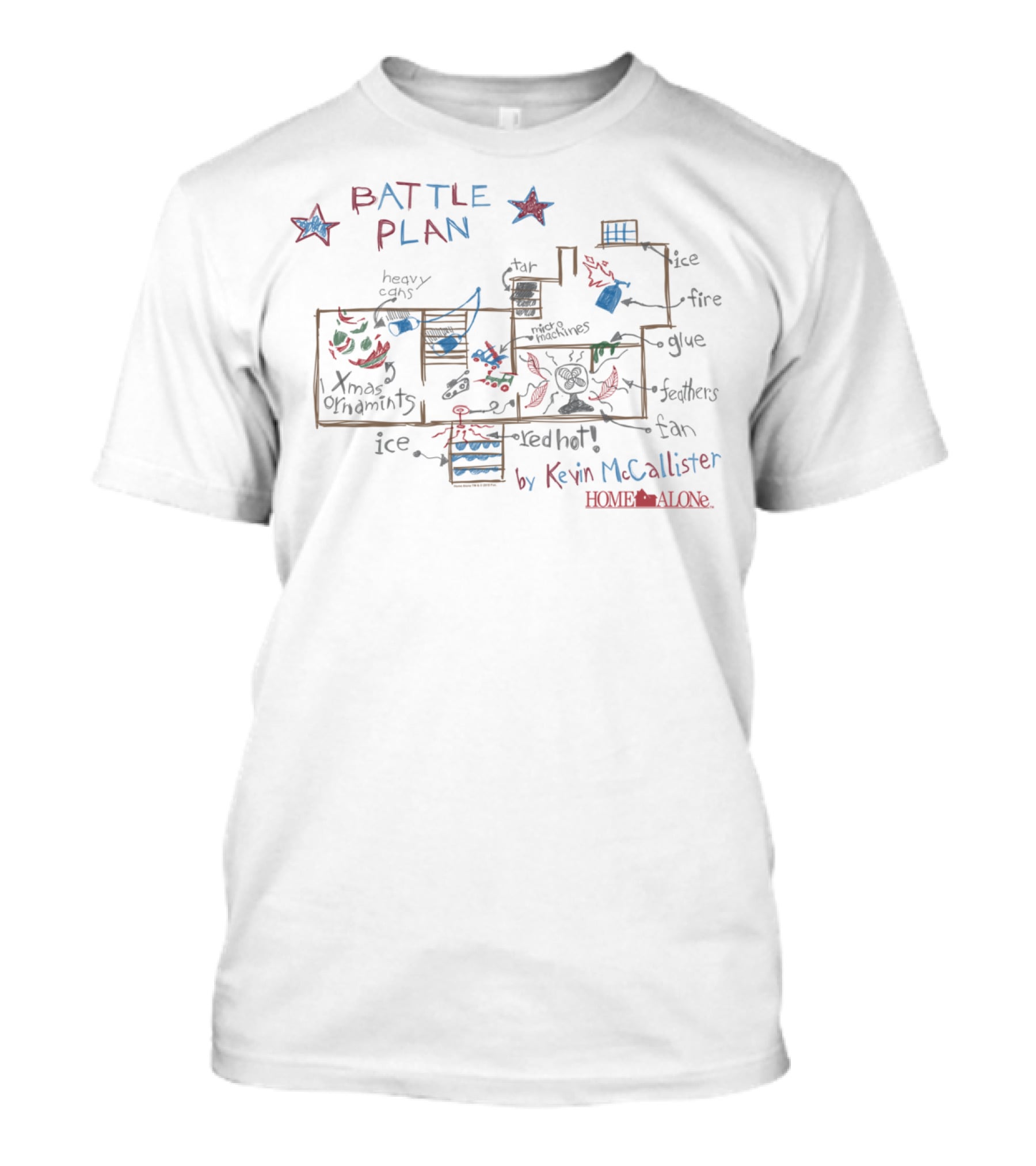 Kevin McCallister Home Alone Battle Plan Xmas Ornaments Ice Glue Feathers T-Shirt